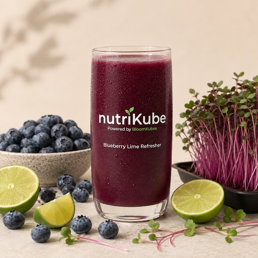Blueberry, Lime & Sakura — refreshers made with freshly harvested micro herbs