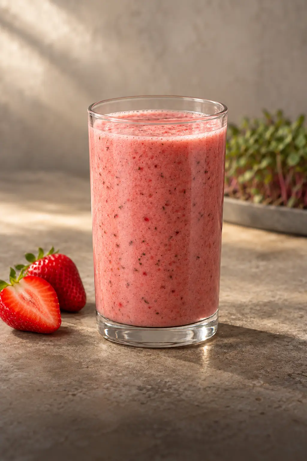 Strawberry Bliss — smoothies made with freshly harvested micro herbs